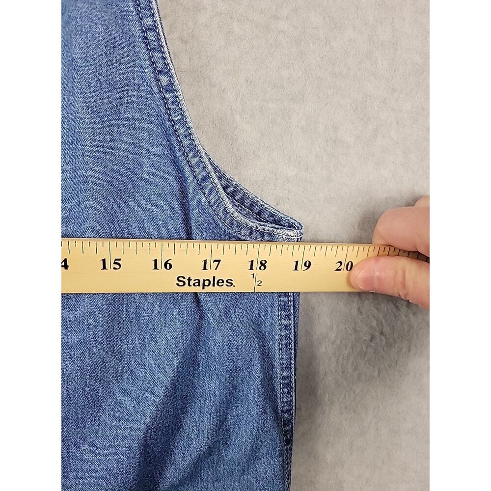 Vtg Tape Measure 100% Cotton Blue Embroidered Button Up Jumper Dress Women's Med - Picture 10 of 12
